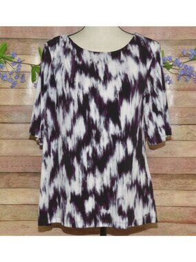 Calvin Klein Ladies Blouse XL Tunic Stretch Casual Abstract Pattern Pleated